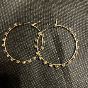 NWOT Gold Tone Rhinestone Large Hoop  Earrings with Crystal Accent